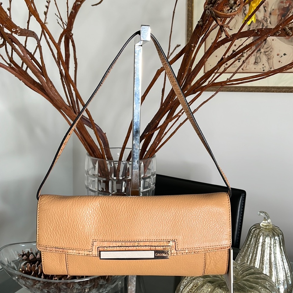 Vintage Calvin Klein Tan Leather Convertible Clutch shoulder bag
